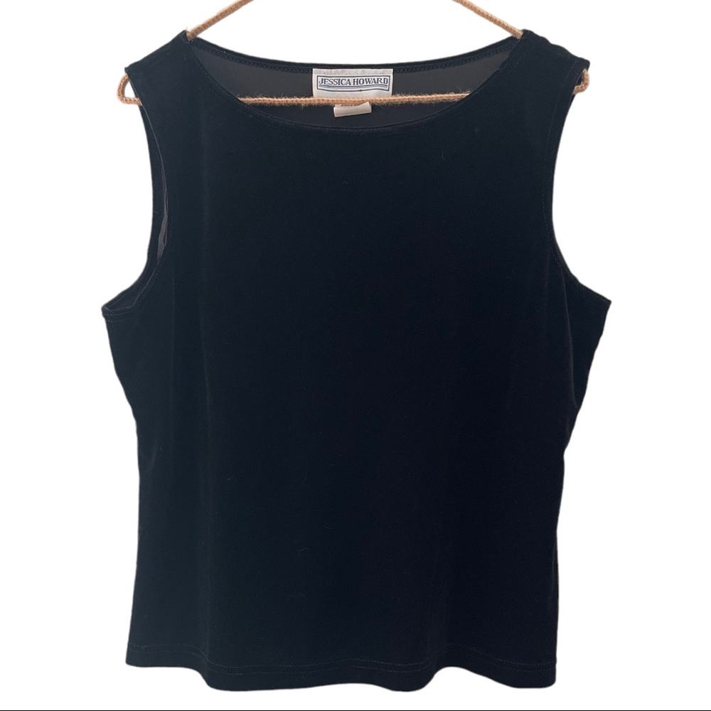Vintage 90s Y2K Jessica Howard Boxy Sleeveless Black Velvet Top Size 14